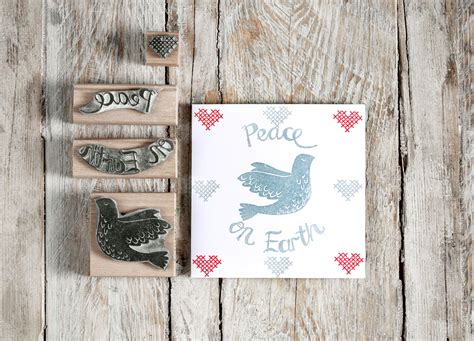 Christmas Rubber Stamp Christmas Card Stamp Peace Stamp Dove Stamp