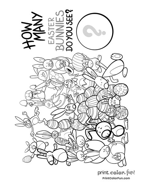 Who doesn't love an adorable easter bunny? How many Easter bunnies do you see - puzzle coloring page ...