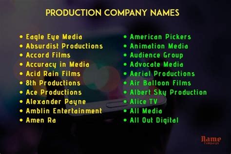 Films Production 900 Best Production Company Names