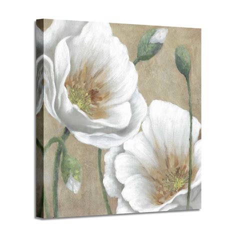 White Floral Canvas Painting Artwork Abstract Flower Picture Prints On
