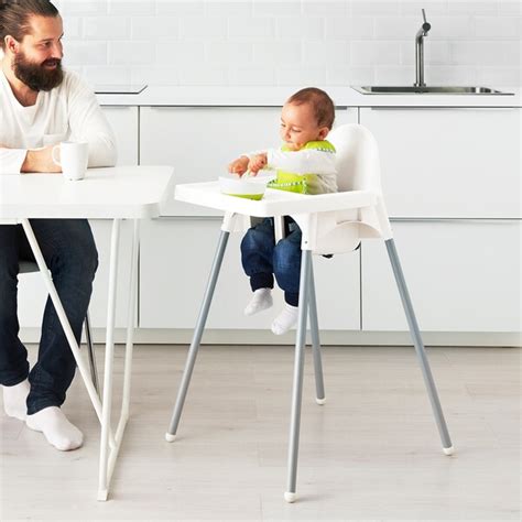 My child already not using. ANTILOP High chair with tray, white silver color, silver ...