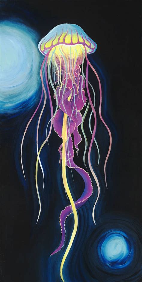 Jelly Fish Painting Giclee Print Pink Yellow Blue Etsystore In