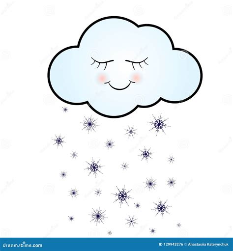Cute Happy Cloud With Snowflakes Print Or Icon Vector Illustration