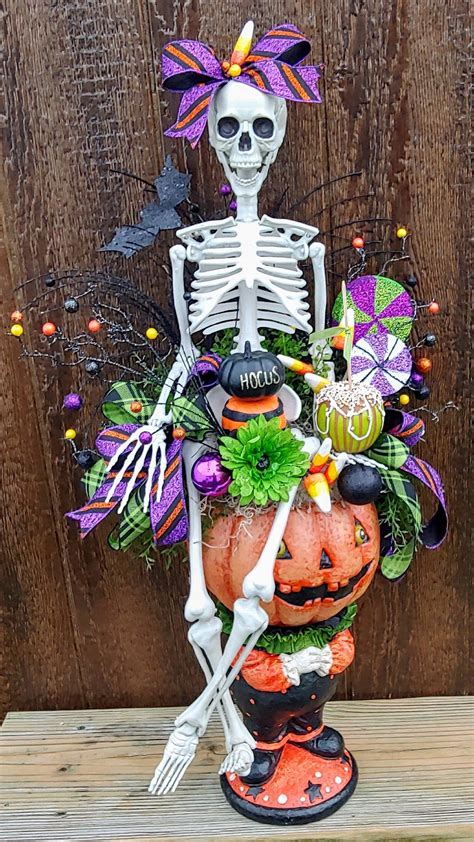 Halloween Skeleton Arrangement Ms Bones Table Centerpiece Halloween