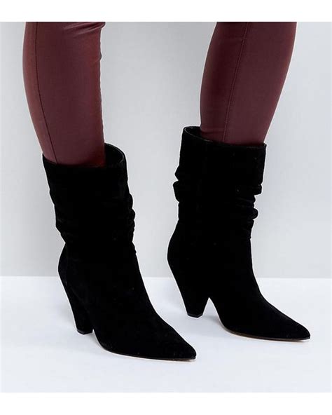 Asos Cianna Wide Fit Suede Slouch Cone Heel Boots In Black Lyst