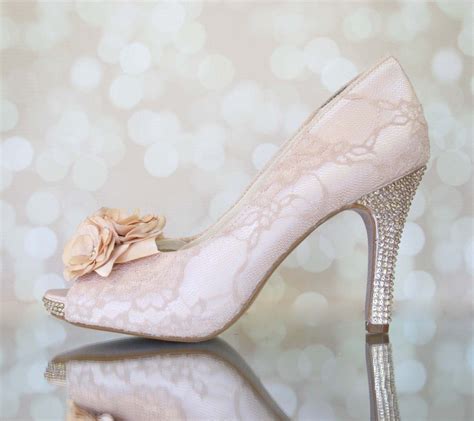 Blush Wedding Shoes For Bride Crystal Heels Lace Wedding Shoes