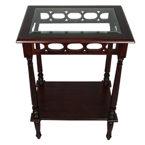 Solid Mahogany Wood Rectangular Glass Top Side Table Turendav