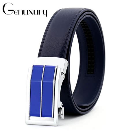 Genuxury Blue Bussiness Belts For Men Fashion Designer Casual Ratchet
