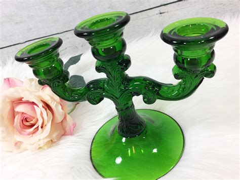 stunning cambridge hunter green glass triple arm candelabra 3 arm candle holder home decor