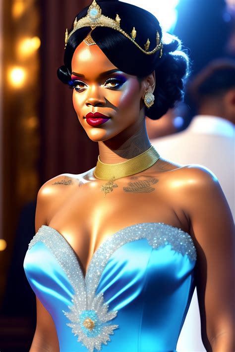 Lexica Rihanna As Tiana From Disney Princess And The Frog Wearing Blue Dress Beautiful Tiara