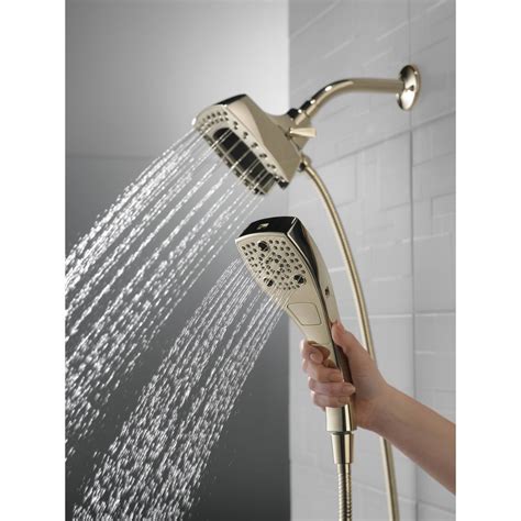 Delta Polished Nickel Finish H2okinetic In2ition 5 Setting Modern Two In One Showerhead Hand