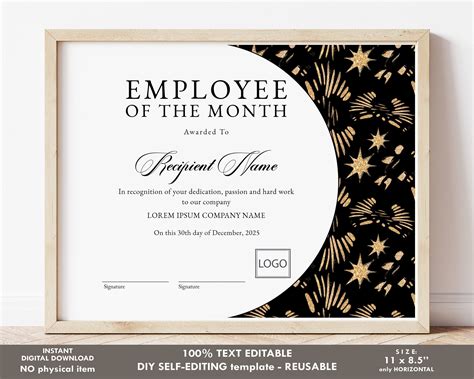 Printable Employee Of The Month Editable Template Employee Etsy