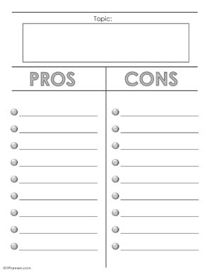 Pros And Cons List Online Or Editable And Printable