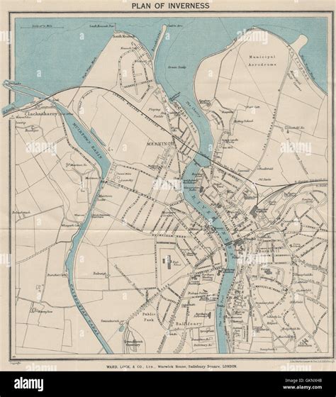 Inverness Vintage Towncity Plan Scotland Ward Lock 1939 Vintage Map