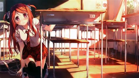 Women Redheads School Uniforms Classroom Red Eyes Anime Girls