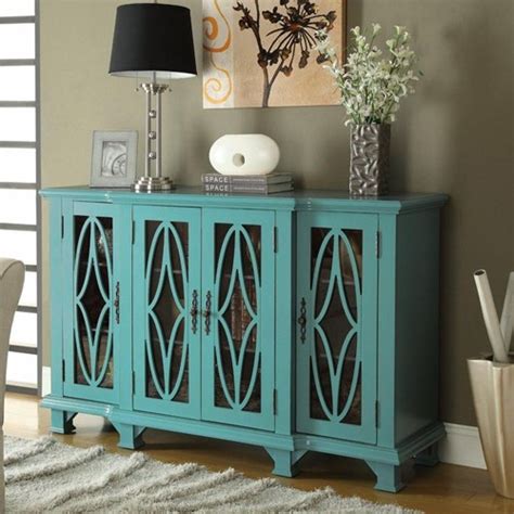 Accent Cabinets Large Teal Cabinet With 4 Glass Doors Coaster Fine