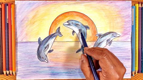 Pencil Dolphin Scenery Drawing