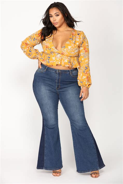 Senight women bell bottom jeans elastic waist ripped flared jean destroyed raw hem denim pants. Stay Groovin' Bell Bottom Jeans - Dark Denim