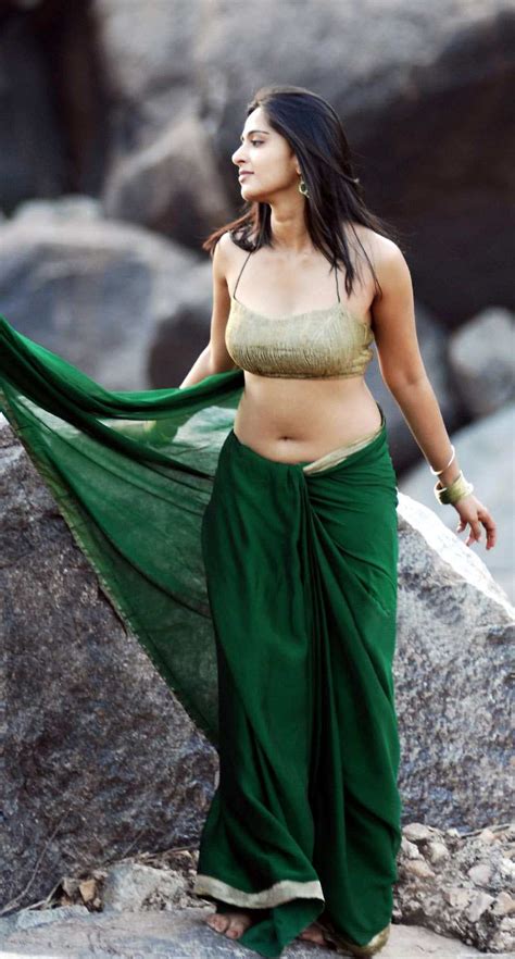 anushka gorgeous green saree stills anushka hot navel in green saree pics beautiful indian