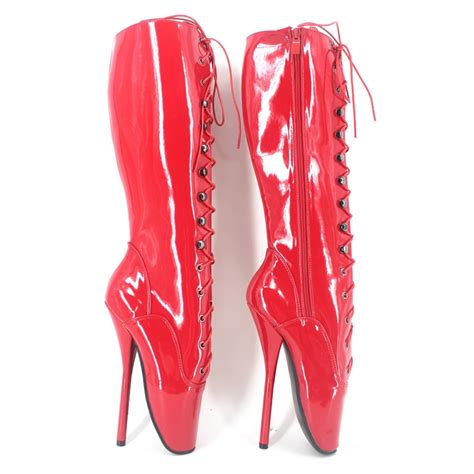 Sexy Ballet Heels Women Boots 7inch Spike High Heel Red Knee High Boots With Lace Bdsm Plus Size