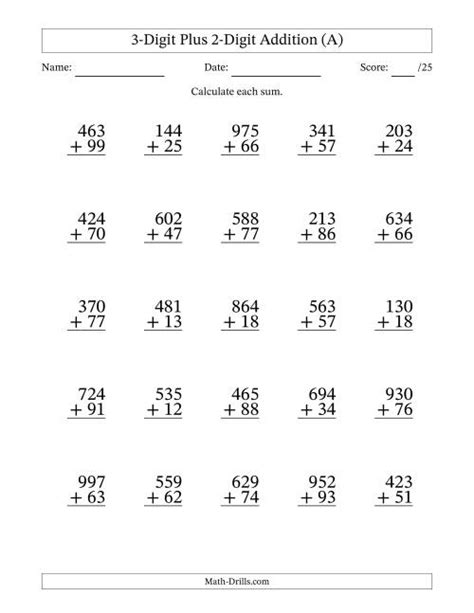 3-Digit Plus 2-Digit Addition with SOME Regrouping (A)