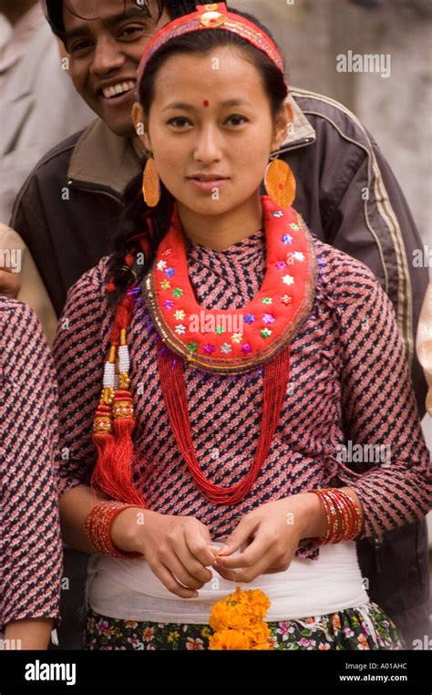 Portrait Of Traditional Tribal Dress Nepali Woman During Namchi Stock