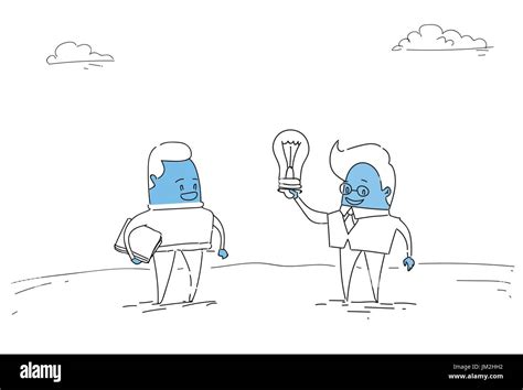 Two Abstract Business Men New Creative Idea Concept Hold Light Bulb