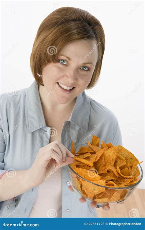 Beautiful Woman Eating Nachos Stock Image Image Of Looking Obese 29651793