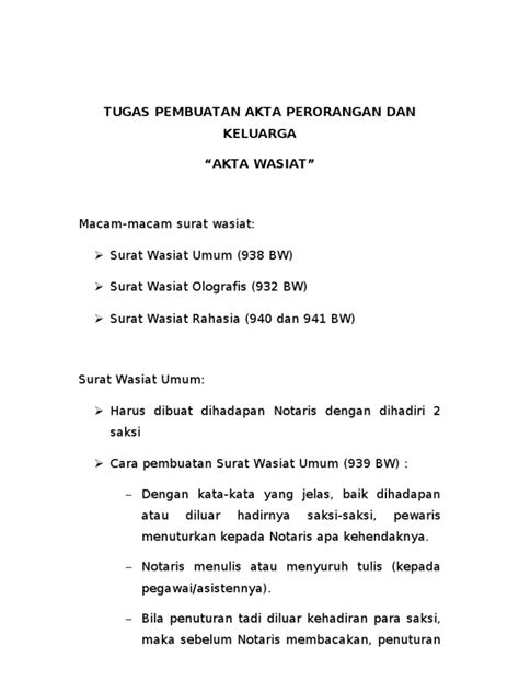 Memeriksa segala tagihan atau invoice dari supplier sebelum dibayar d. Tugas 2 (akta wasiat)