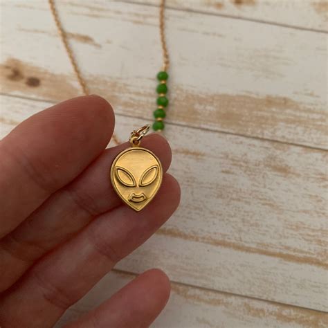 Gold Alien Charm Necklace Roswell New Mexico Alien Jewelry Etsy
