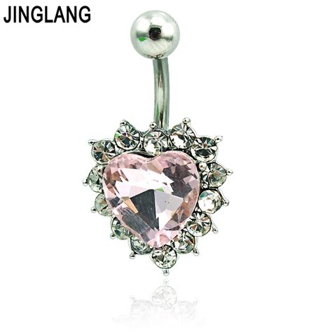 Jinglang New Arrival Belly Button Rings 316l Stainless Steel Barbells White Rhinestone Crystal