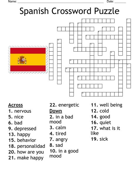 Printable Spanish Crossword Puzzle Printable World Holiday