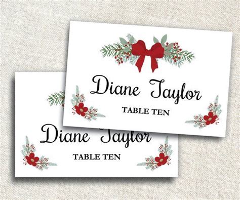 Holiday Place Card Template Editable Place Card Ms Word Placecard