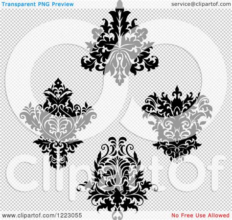 Clipart Of Black And White Floral Damask Designs 4 Royalty Free