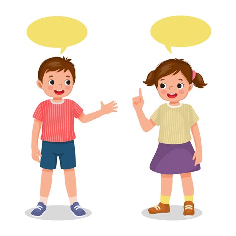 Niños Lindos Niño Y Niña Hablando Entre Sí Con Burbujas De Habla