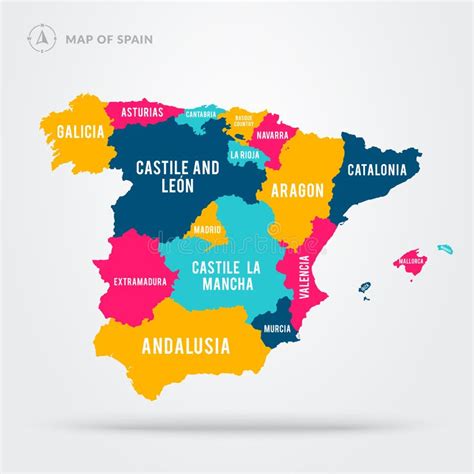 Mappa Dettagliata Della Spagna Regioni Colorate Con Nomi