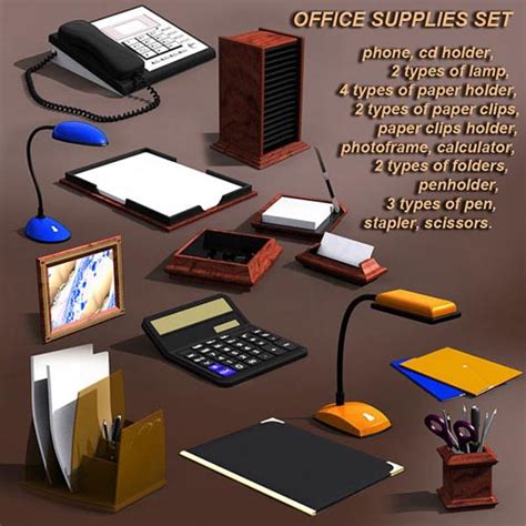 Office Supplies Set 3d Model Daz3d And Poses Stuffs Download Free