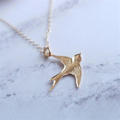Bird Necklace Gold Filled Swallow Necklace Bird Pendant Etsy