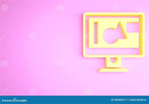 Yellow Computer Monitor Screen Icon Isolated On Pink Background