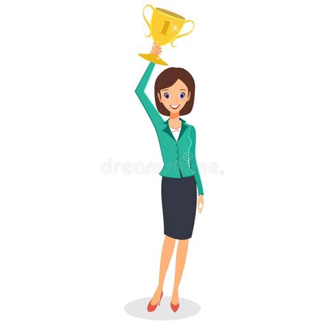 business woman winner holding up trophy stock vector illustration of female cartoon 70539080