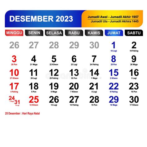 Kalender Bulan Desember 2023 Zdjęcie Stock Obraz Złożonej Z Grudzień