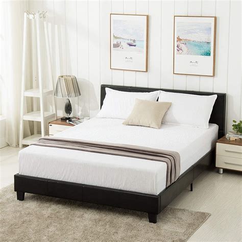 mecor queen bed frame faux leather upholstered bonded platform bed panel bed with headboard