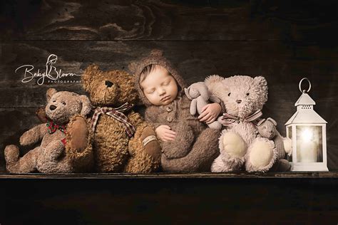 Newborn Baby Posing Teddy Bear On A Shelf Newborn Photography Poses