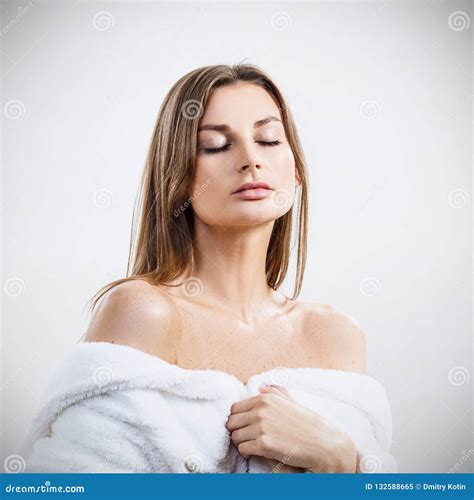 Young Sensual Woman With Bath Towel On Head Stock Image Image Of Bathrobe Leisure 132588665