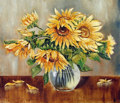 Sunflower Still Life Oil Painting Sunflower Wall Art Yellow Etsy