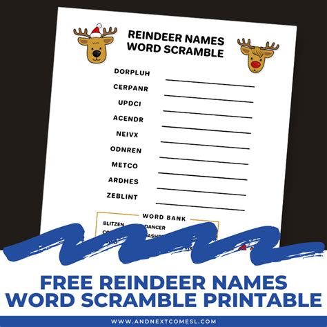 Free Reindeer Word Scramble Printable For Kids And Next Comes L