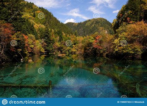 Beautiful Landscape Shot Of A Lake And Colorful Trees At The Jiuzhaigou