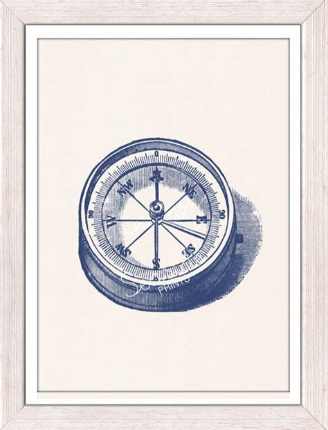 nautical print poster old compass in blue sea by seasideprints