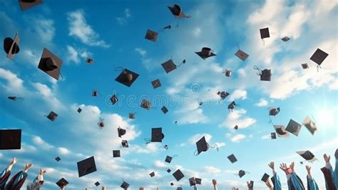 Graduation Cap Thrown In The Air Generative Ai Stock Photo Image Of