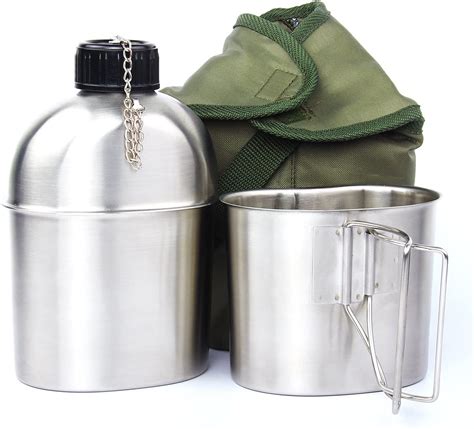 Cyberone Stainless Steel Military Canteen 1qt Portable With 05qt Cup